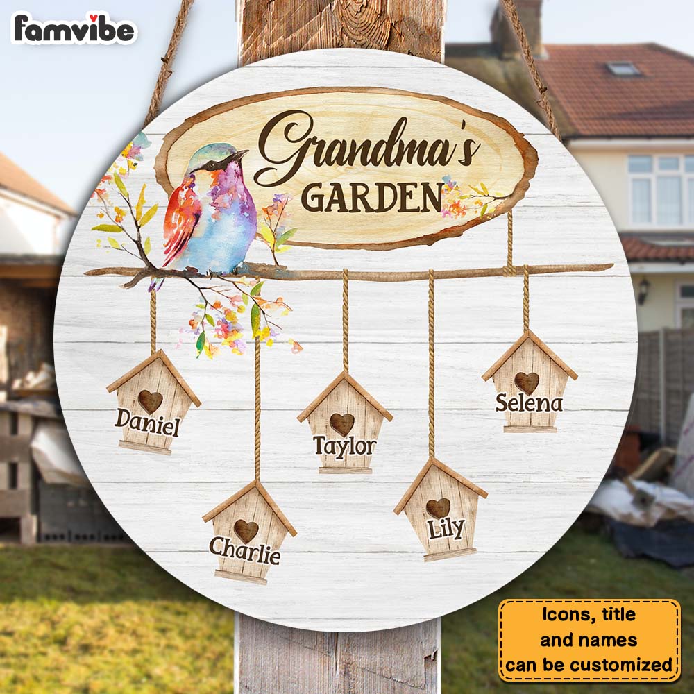 Personalized Gift For Grandma Bird House Round Wood Sign 27699 Primary Mockup
