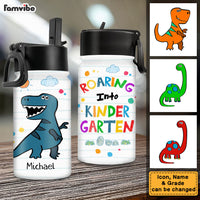 Personalized Gift For Grandson Roaring Into Kindergarten Kids Water Bottle With Straw Lid 27714 thumb 1