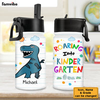 Personalized Gift For Grandson Roaring Into Kindergarten Kids Water Bottle With Straw Lid 27714 thumb 1