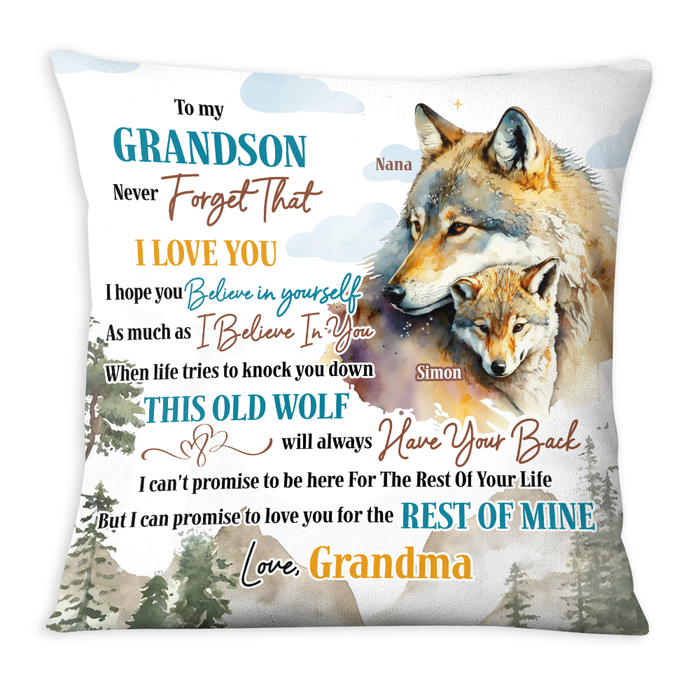 Personalized Gift For Grandson Wolf Never Forget I Love You Pillow 27716 1