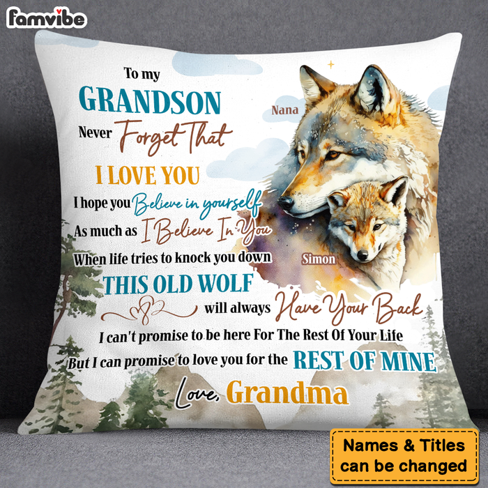 Personalized Gift For Grandson Wolf Never Forget I Love You Pillow 27716 1