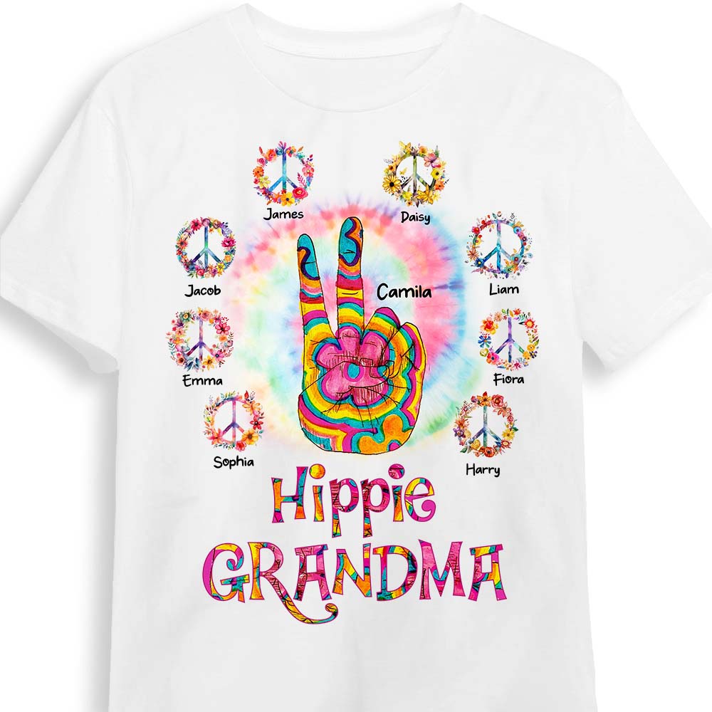 Personalized Gift For Grandma Floral Hippie Peace Sign Shirt Hoodie Sweatshirt 27719 Primary Mockup