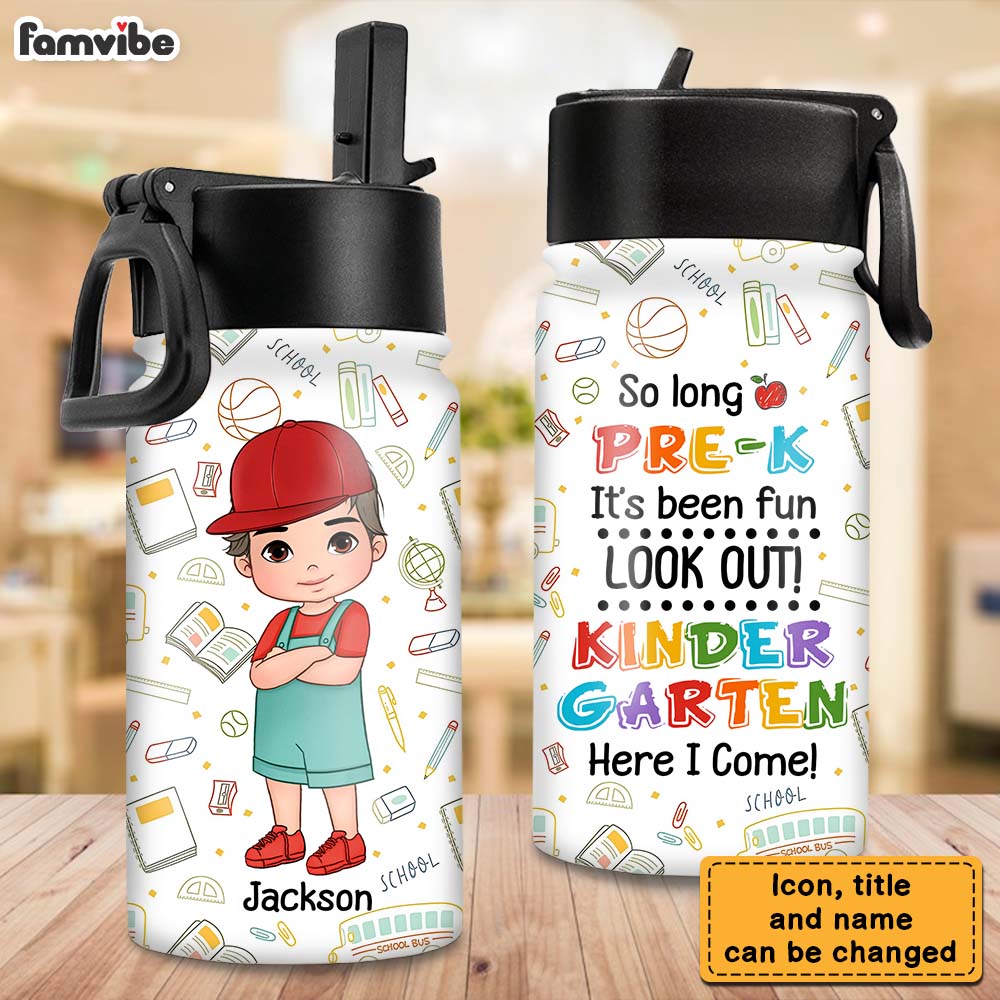 Personalized Gift For Grandson Kindergarten Here I Come Kids Water Bottle With Straw Lid 27742 Primary Mockup