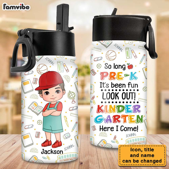Personalized Gift For Grandson Kindergarten Here I Come Kids Water Bottle With Straw Lid 27742 1