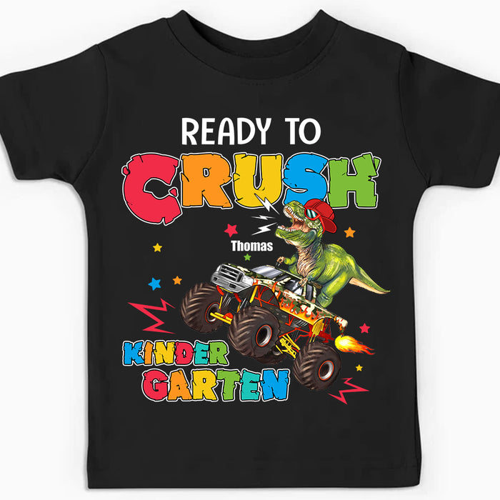 Personalized Back To School Gift For Grandson T-Rex And Monster Truck Kid T Shirt 27755 1