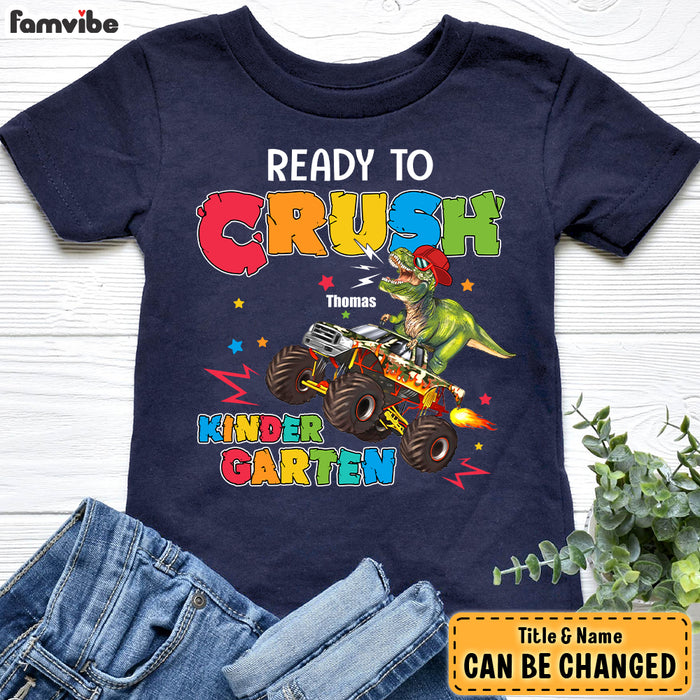 Personalized Back To School Gift For Grandson T-Rex And Monster Truck Kid T Shirt 27755 1