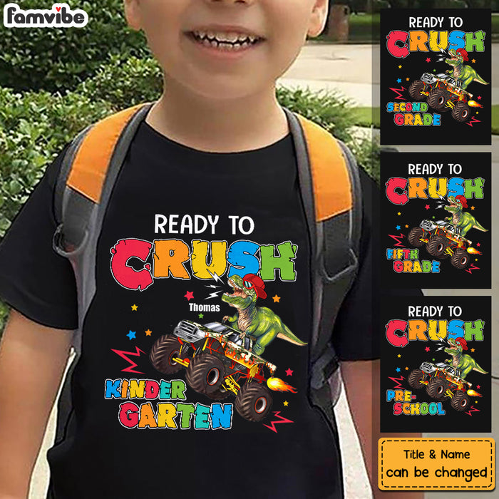 Personalized Back To School Gift For Grandson T-Rex And Monster Truck Kid T Shirt 27755 1