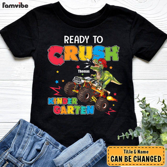 Personalized Back To School Gift For Grandson T-Rex And Monster Truck Kid T Shirt 27755 1