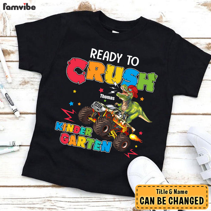 Personalized Back To School Gift For Grandson T-Rex And Monster Truck Kid T Shirt 27755 1