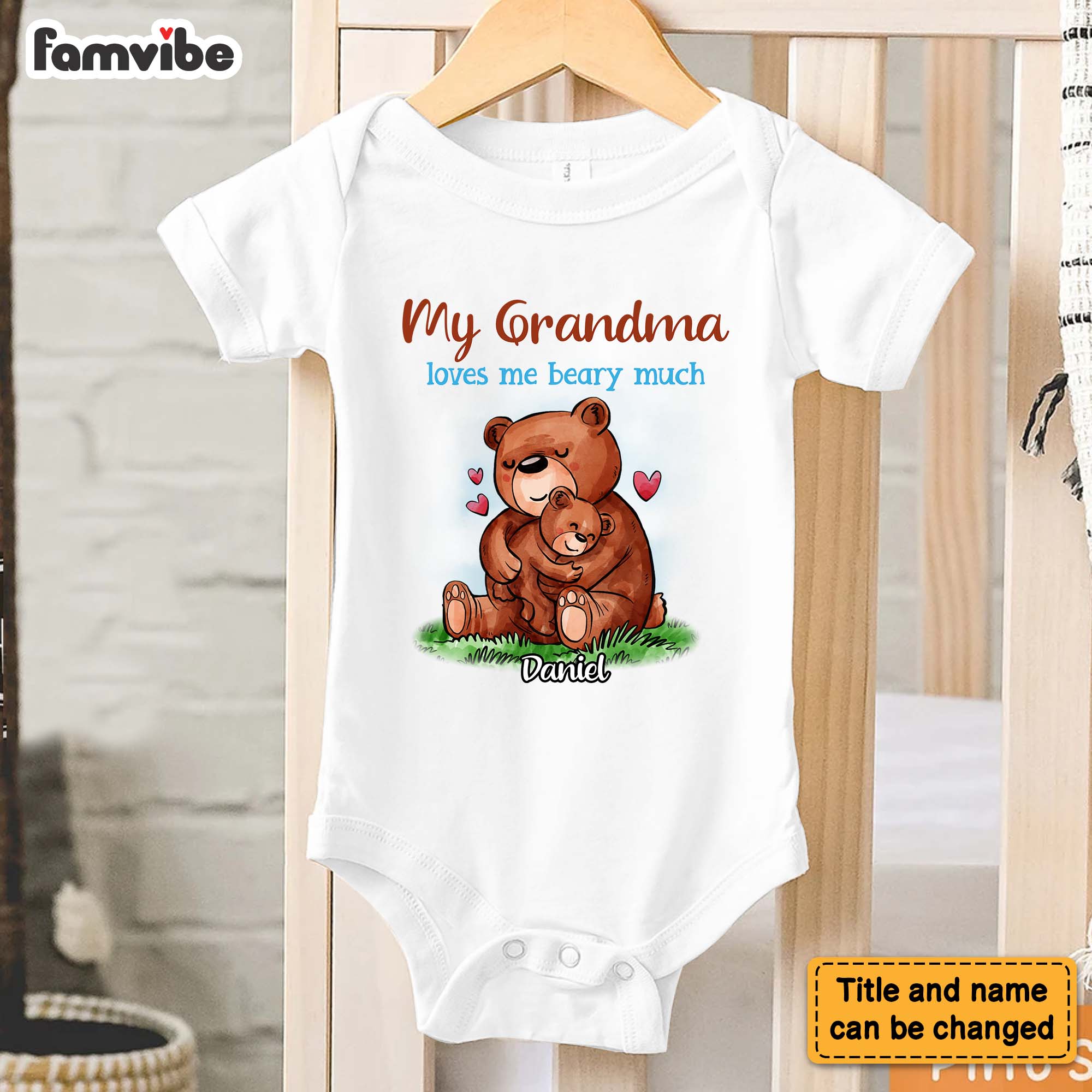 Personalized Newborn Baby Gifts Love Me Beary Much Baby Onesie 27785 Primary Mockup