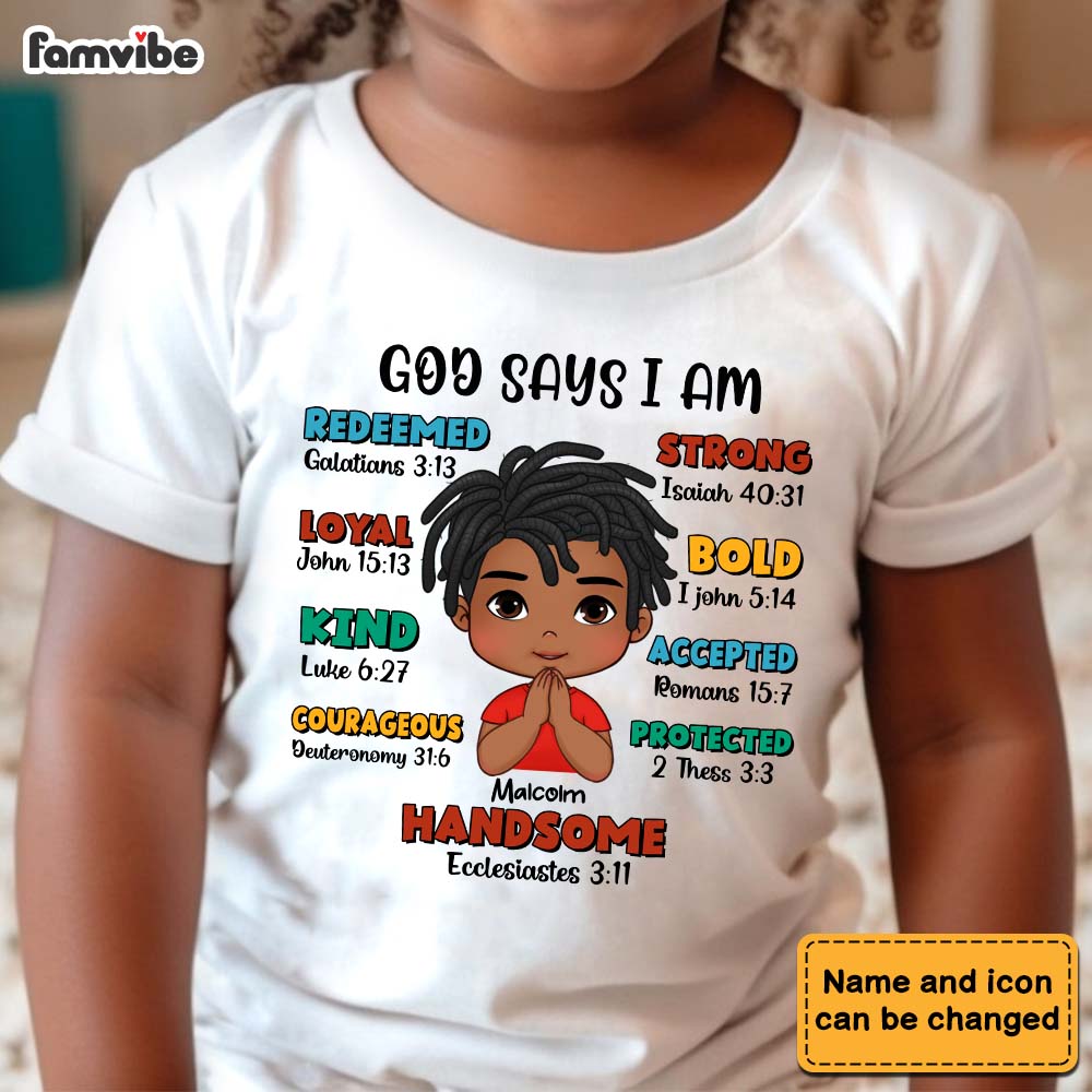 Personalized Gift For Grandson God Says Bible Verses Kid T Shirt 27796 Mockup Black