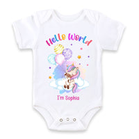 Personalized Newborn Baby Gift Unicorn Hello World Baby Onesie 27803 thumb 1