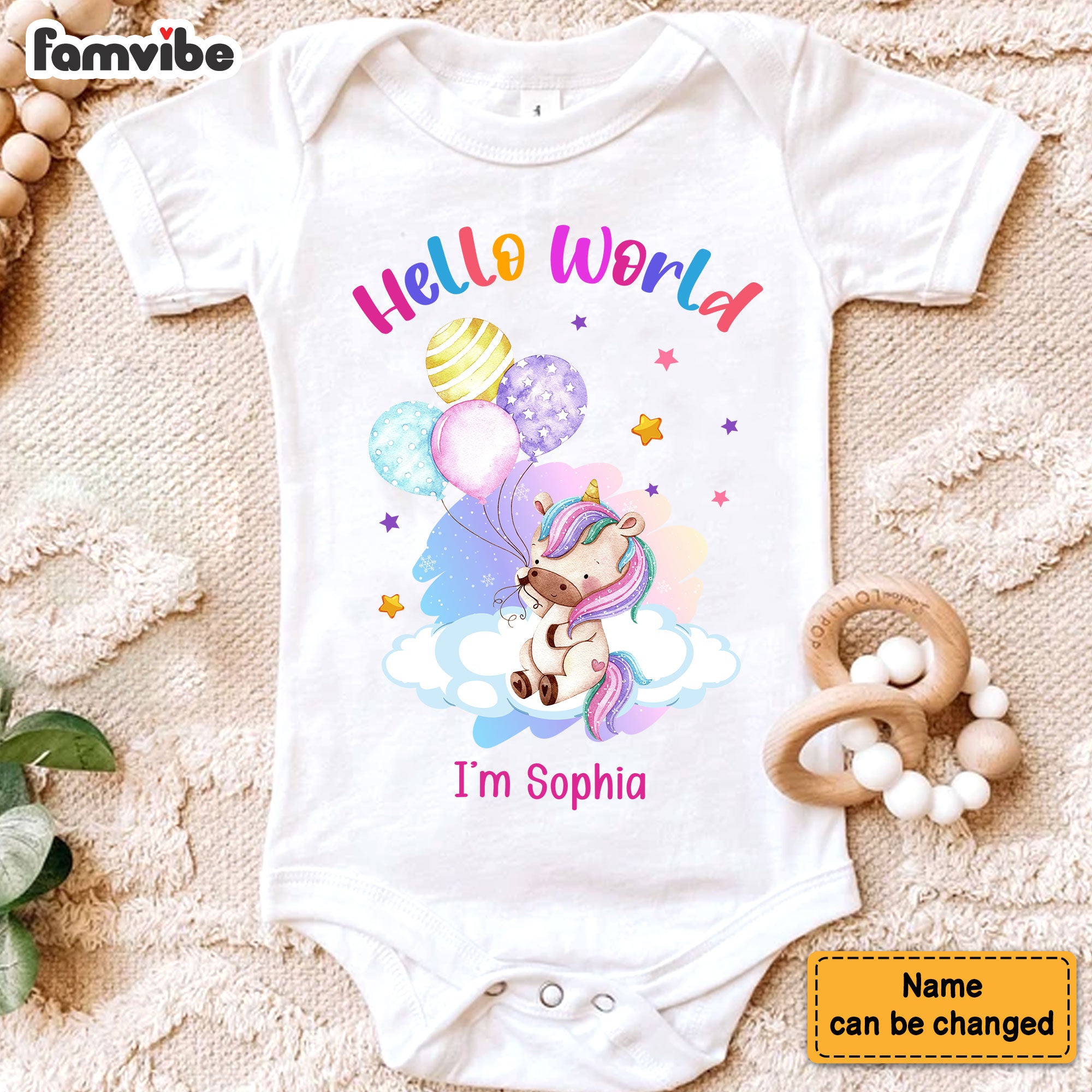 Personalized Newborn Baby Gift Unicorn Hello World Baby Onesie 27803 Primary Mockup