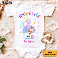 Personalized Newborn Baby Gift Unicorn Hello World Baby Onesie 27803 thumb 1