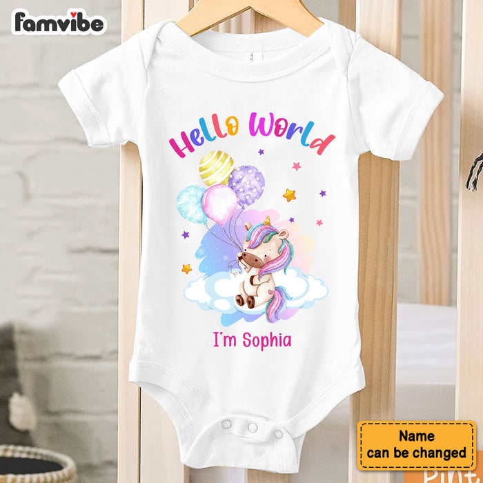 Personalized Newborn Baby Gift Unicorn Hello World Baby Onesie 27803 1