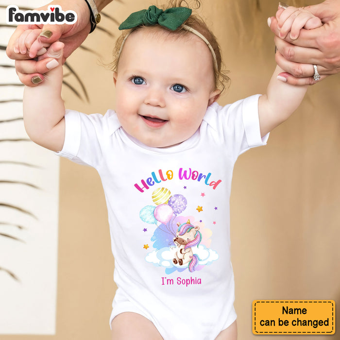 Personalized Newborn Baby Gift Unicorn Hello World Baby Onesie 27803 1