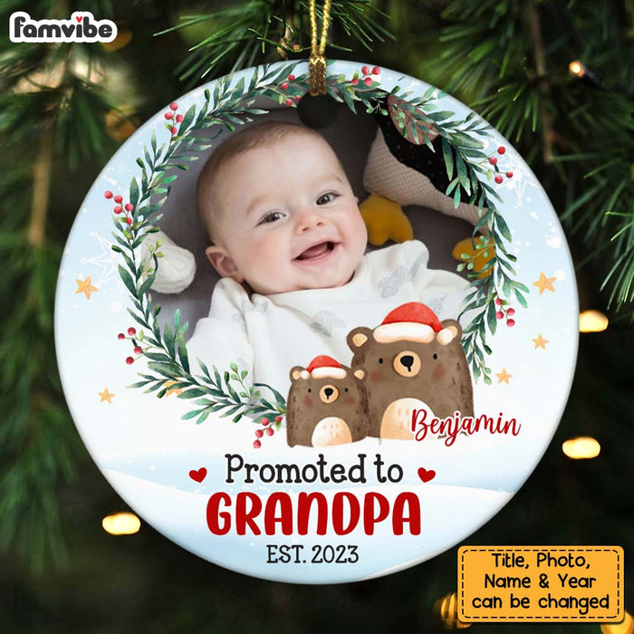 Personalized Promoted To Grandpa Upload Photo Circle Ornament 27815 1