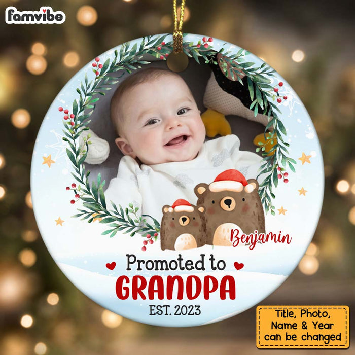 Personalized Promoted To Grandpa Upload Photo Circle Ornament 27815 1