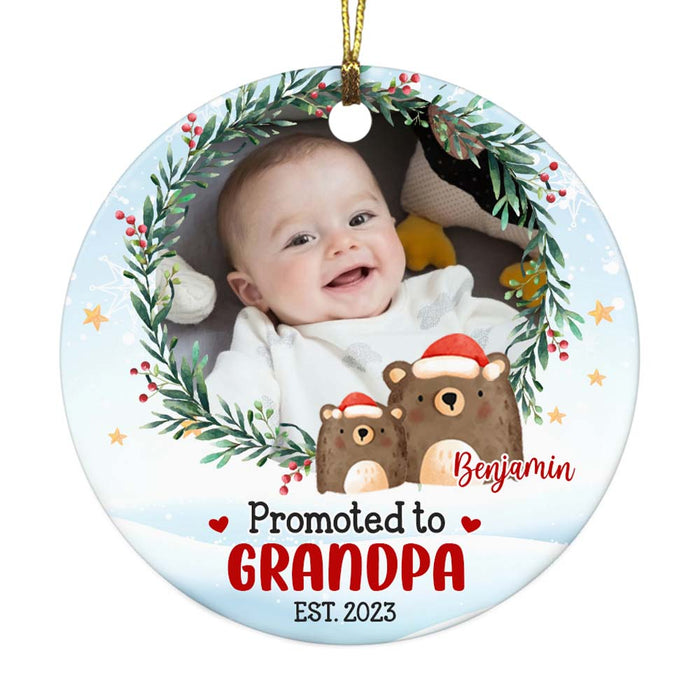 Personalized Promoted To Grandpa Upload Photo Circle Ornament 27815 1