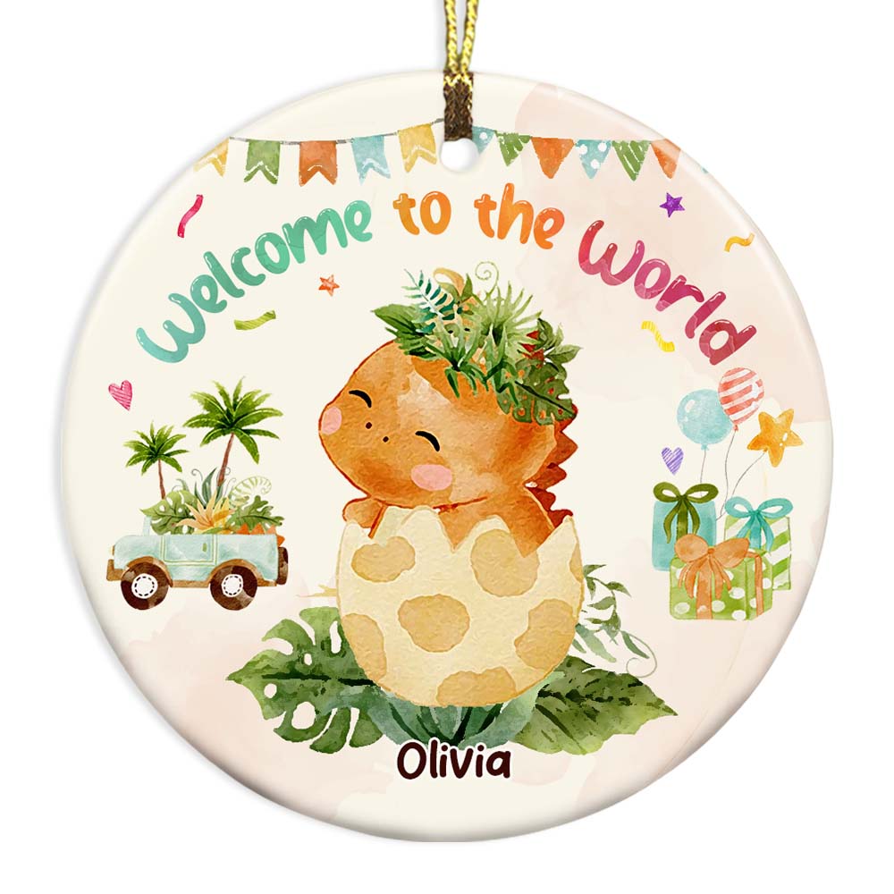 Personalized Newborn Baby Gifts Dinosaur Welcome To The World Circle Ornament 27820 Primary Mockup