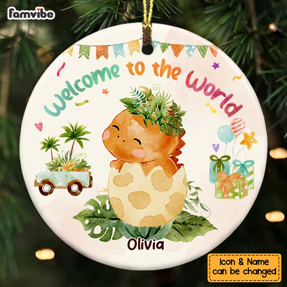 Personalized Newborn Baby Gifts Dinosaur Welcome To The World Circle Ornament 27820 Primary Mockup