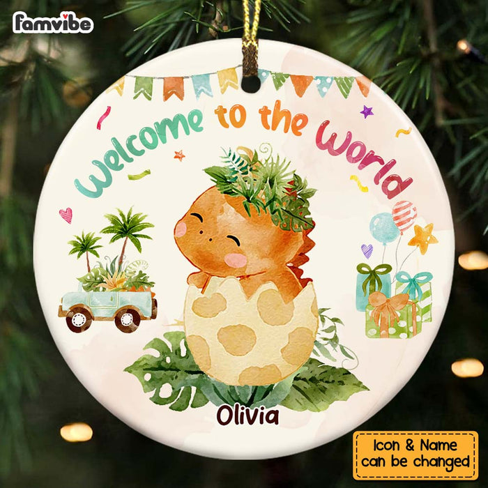 Personalized Newborn Baby Gifts Dinosaur Welcome To The World Circle Ornament 27820 1
