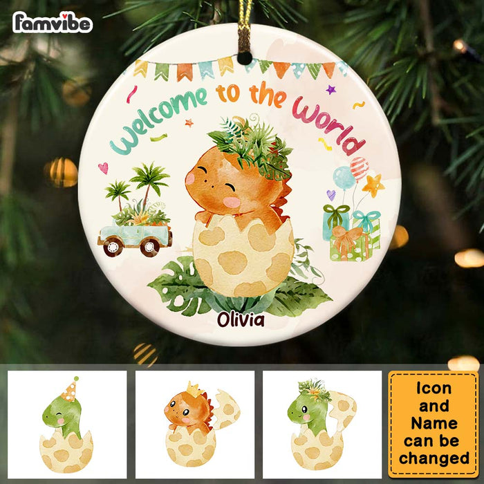 Personalized Newborn Baby Gifts Dinosaur Welcome To The World Circle Ornament 27820 1