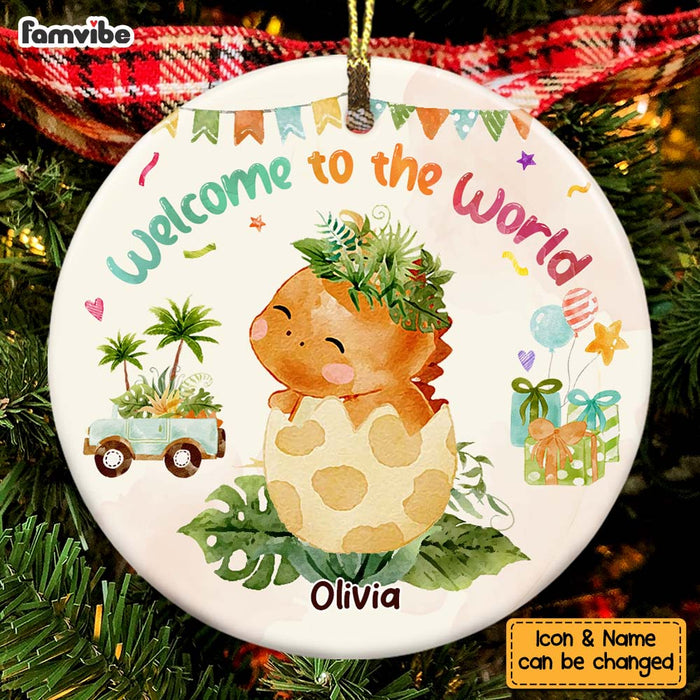 Personalized Newborn Baby Gifts Dinosaur Welcome To The World Circle Ornament 27820 1
