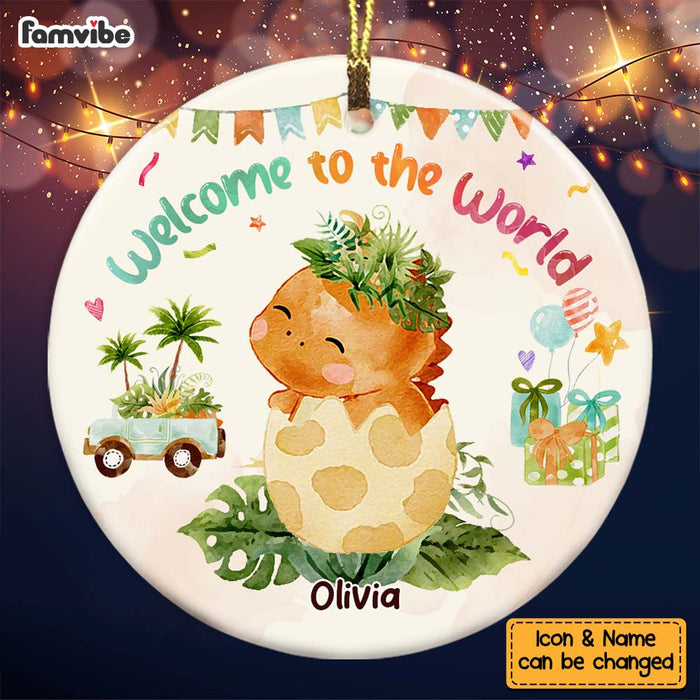Personalized Newborn Baby Gifts Dinosaur Welcome To The World Circle Ornament 27820 1