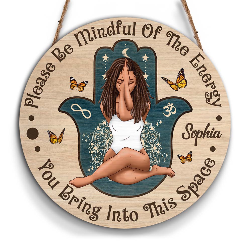 Personalized Daughter Be Mindful Of The Energy Round Wood Sign 27821 Primary Mockup