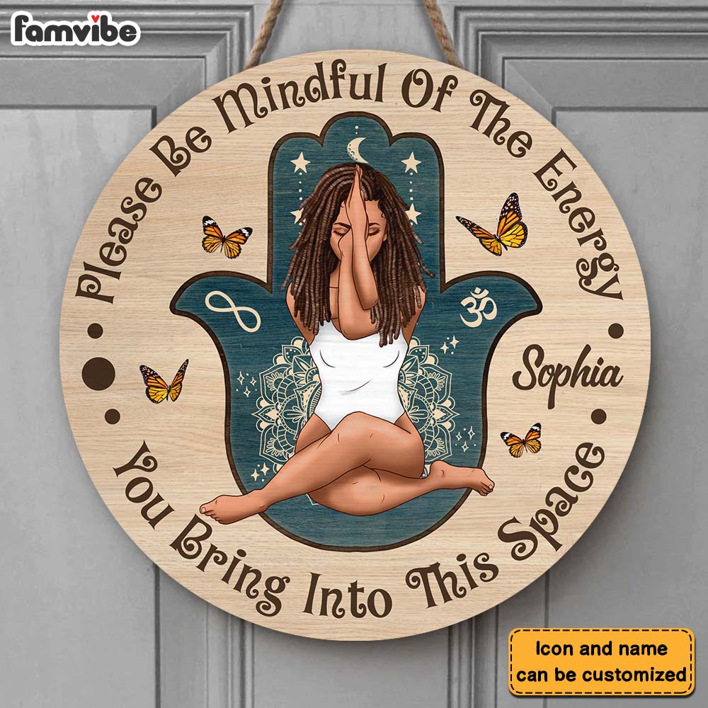 Personalized Daughter Be Mindful Of The Energy Round Wood Sign 27821 Primary Mockup