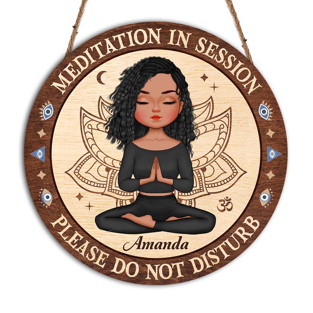 Personalized Yoga Daughter Meditation In Session Round Wood Sign 27822 Primary Mockup