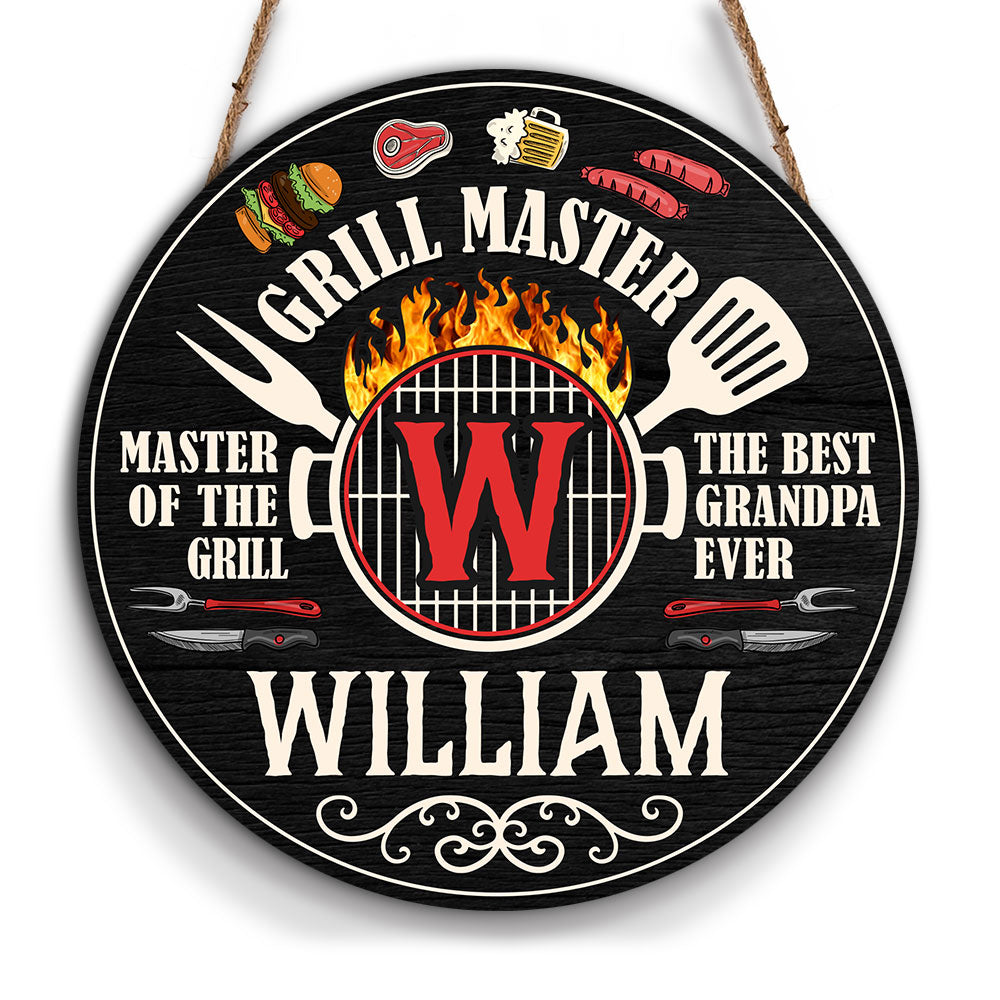 Personalized Gift For Grandpa Grill Master Round Wood Sign 27842 Primary Mockup