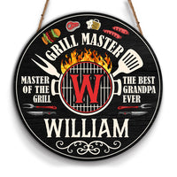 Personalized Gift For Grandpa Grill Master Round Wood Sign 27842 thumb 1