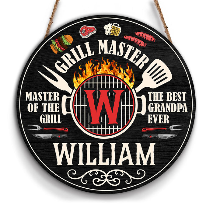 Personalized Gift For Grandpa Grill Master Round Wood Sign 27842 1