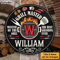Personalized Gift For Grandpa Grill Master Round Wood Sign 27842 thumb 1