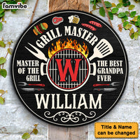 Personalized Gift For Grandpa Grill Master Round Wood Sign 27842 thumb 1