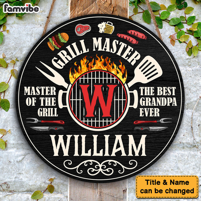 Personalized Gift For Grandpa Grill Master Round Wood Sign 27842 1