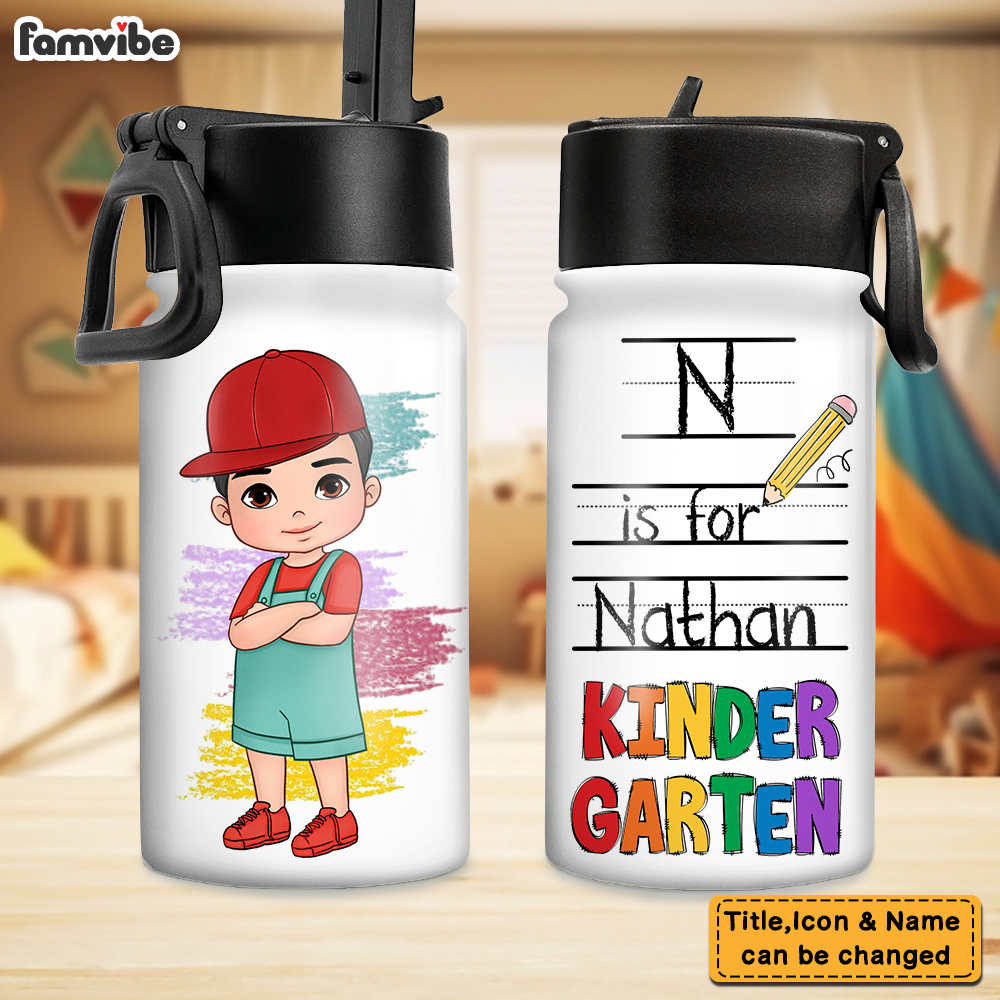 Personalized Gift For Grandson Alphabet Back To School Kids Water Bottle With Straw Lid 27552 27877 Primary Mockup