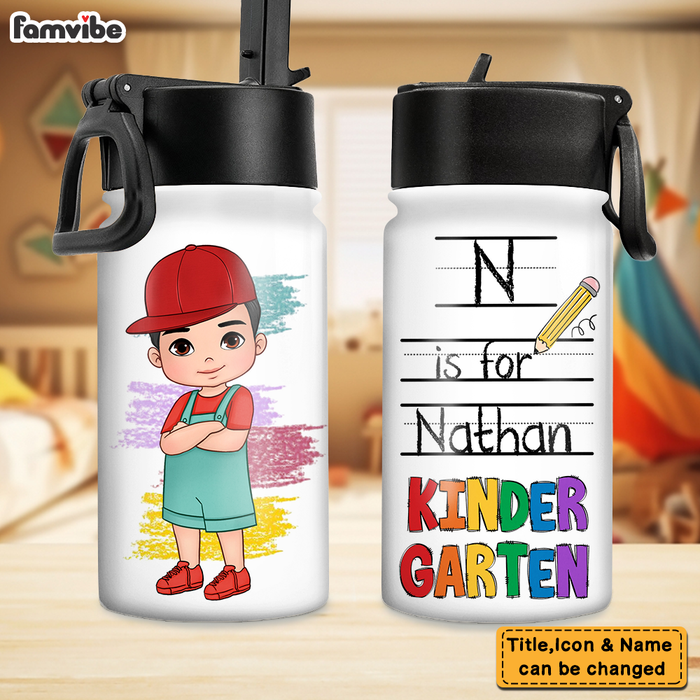 Personalized Gift For Grandson Alphabet Back To School Kids Water Bottle With Straw Lid 27552 27877 1