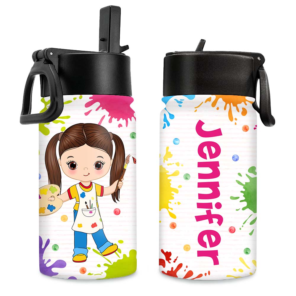 Personalized Custom Hobbies Gift For Granddaughter Kids Water Bottle With Straw Lid 27880 Primary Mockup