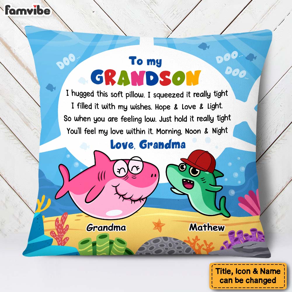 Personalized Gift For Grandson Baby Shark Hug This Pillow 27887 Primary Mockup