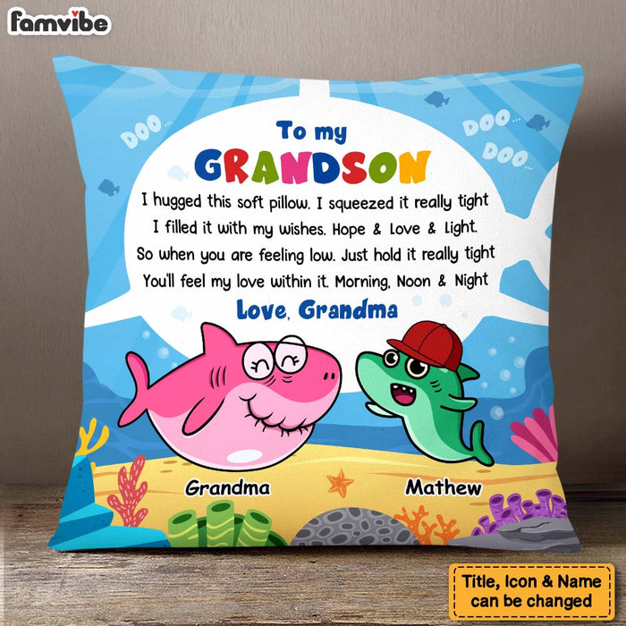 Personalized Gift For Grandson Baby Shark Hug This Pillow 27887 - Famvibe