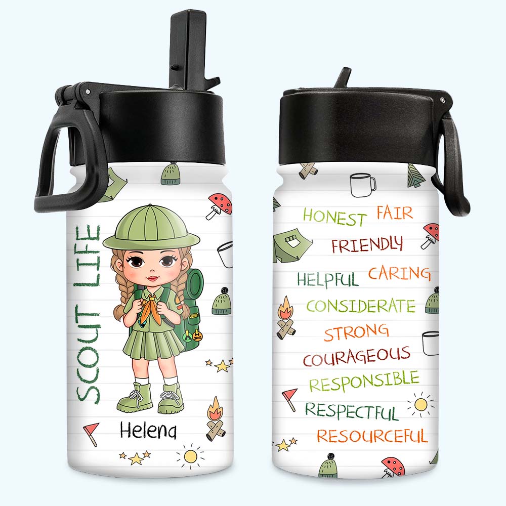 Personalized Gift For Granddaughter Scout Life Affirmation Kids Water Bottle With Straw Lid 27897 Primary Mockup