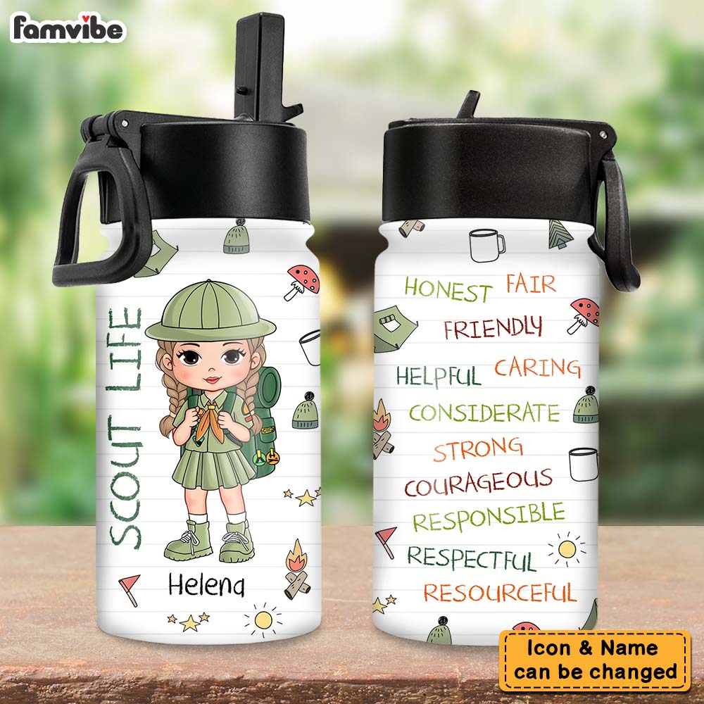 Personalized Gift For Granddaughter Scout Life Affirmation Kids Water Bottle With Straw Lid 27897 Primary Mockup