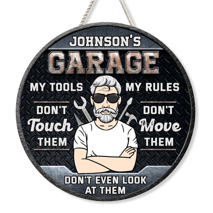 Personalized Gift For Grandpa Garage Round Wood Sign 27910 1