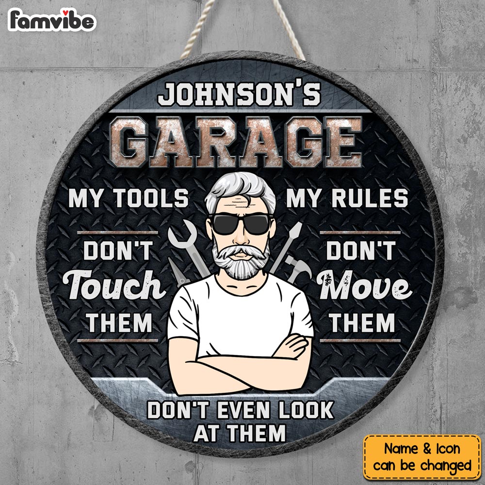 Personalized Gift For Grandpa Garage Round Wood Sign 27910 Primary Mockup