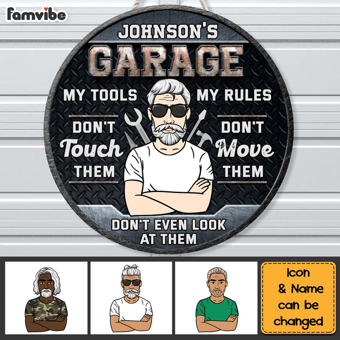 Personalized Gift For Grandpa Garage Round Wood Sign 27910 1
