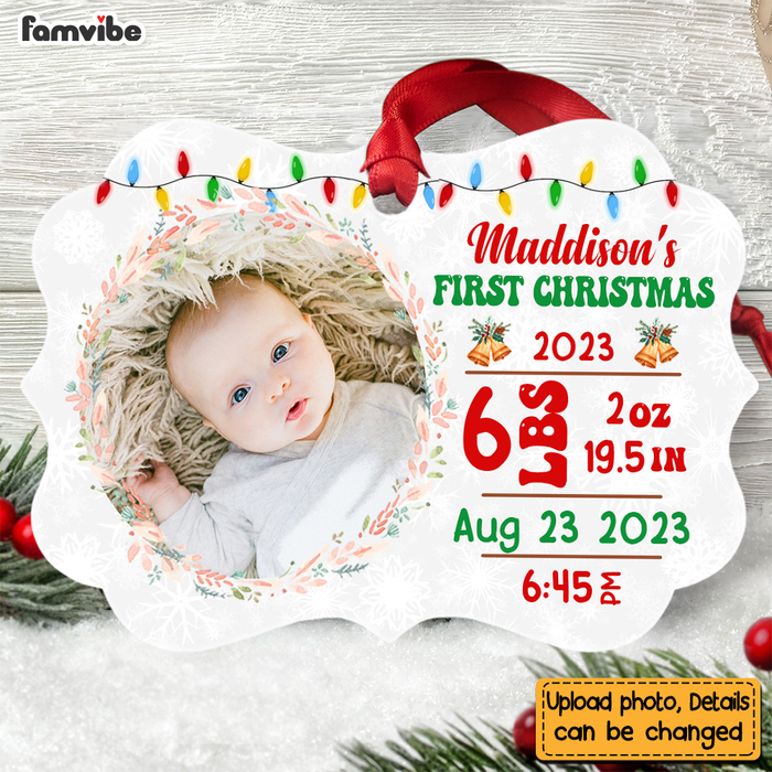 Personalized Baby's First Christmas Newborn Birth Stats Photo Benelux Ornament 27911 1