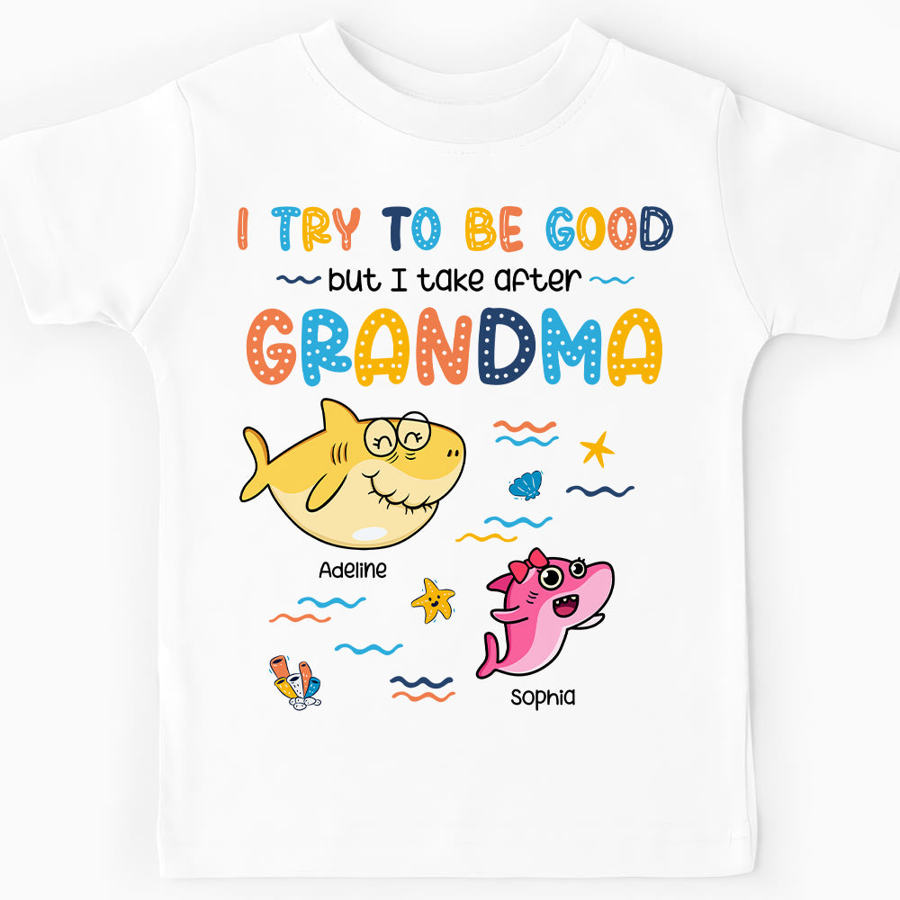 Personalized Birthday Gift For Granddaughter Shark Take After Grandma Kid T Shirt 27921 Mockup White